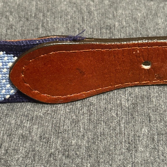 Smathers Branson Mens Needlepoint Bow Tie Belt Navy Blue Leather Fun Casual 36 - Picture 6 of 8